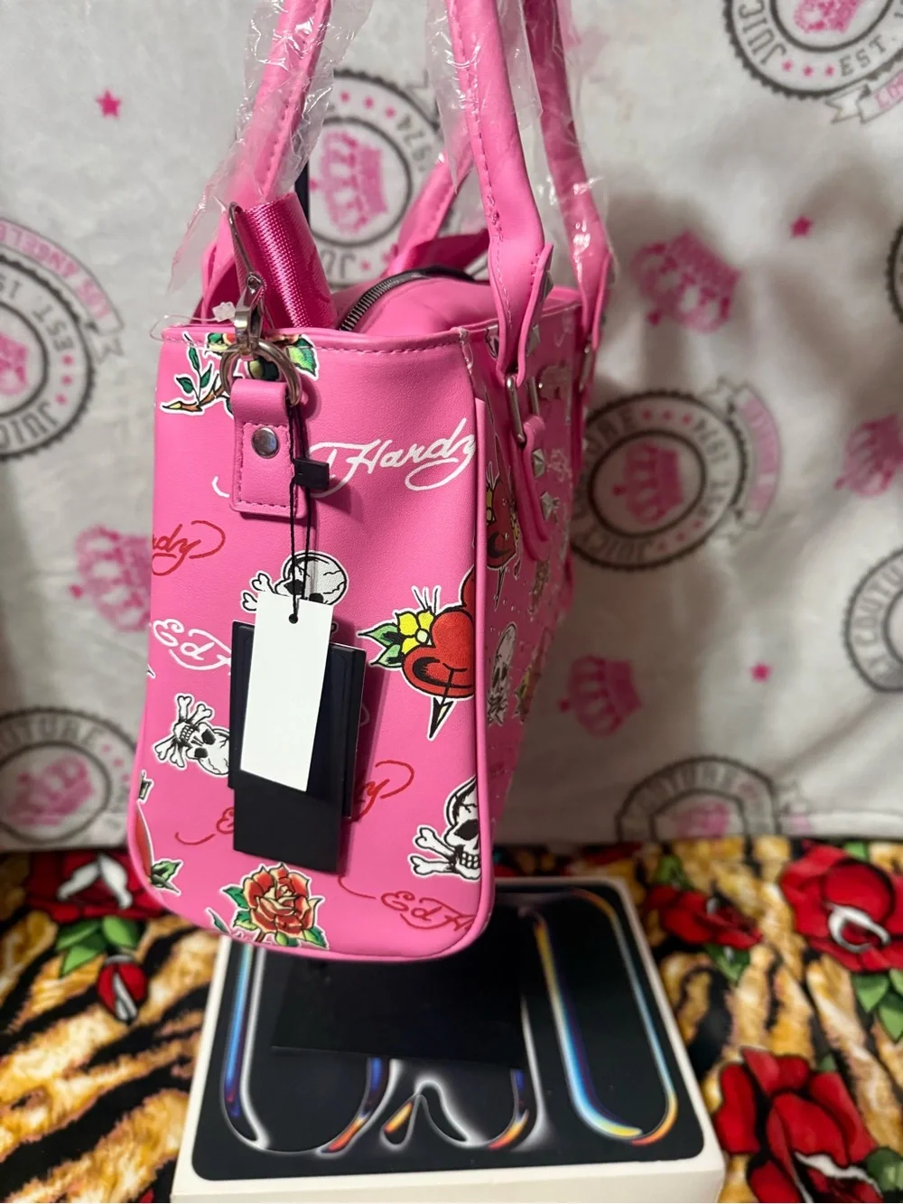 Ed Hardy Hot Pink Tattoo-Print Satchel
